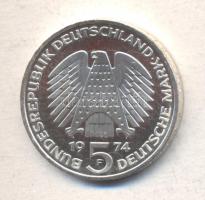 NSZK 1974. 5M Ag "25 éves az Alkotmány" T:PP  GFR 1974. 5 Mark Ag "Constitutional Law" C:PP