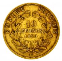Franciaország 1858BB 10Fr Au(0.900) (3,17) Strasbourg T:3 
France 1858BB 10 Francs Au(0.900) (3,17g)...