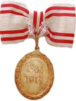 1915. Vörös Kereszt Bronz Díszérme hadidíszítménnyel női csokorszalagon eredeti fehér színű díszdobo...