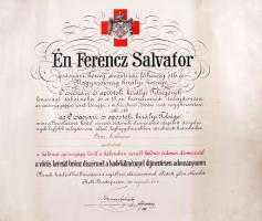 1915. Vörös Kereszt Bronz Díszérme hadidíszítménnyel női csokorszalagon eredeti fehér színű díszdobo...