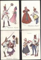 4 db művészlap, k.u.k. katonai, humoros életképek, pinx. Schönpflug (non pc)