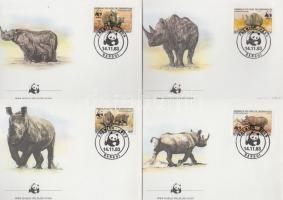 WWF: Rhinoceros set on 4 FDC, WWF: Orrszarvú sor 4 db FDC-n