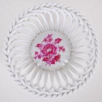 Kézzel festett sorszámozott Nanking bouquet-mintás jelzett Herendi porcelán áttört kosár hibátlan állapotban / Handpainted numbered Herend chinaware basket in flawless condition, d:13 cm