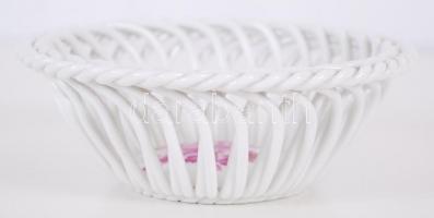 Kézzel festett sorszámozott Nanking bouquet-mintás jelzett Herendi porcelán áttört kosár hibátlan ál...