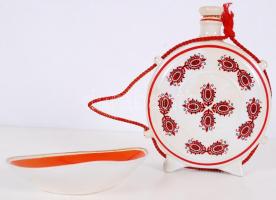 Hollóházi kulacs és kis tálka, jelzettek, hibátlanok, m:16 cm, 13×9 cm