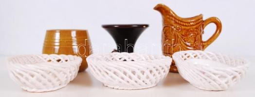 Mini kerámia tétel összesen 6 db: kis tálak, mini kiöntő, gyertyatartó stb.