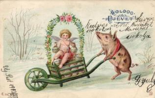 New Year, pig, bizarre, litho (wet damage)