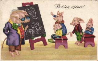 New Year, pig school litho (EK)