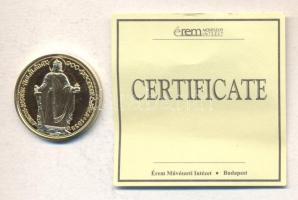 "Magyar aranypénzek utánveretben - Szent István jubileumi 100 pengő" aranyozott Ag(0.999) emlékérem (5.5g) T:PP csak 2009db! Tanúsítvánnyal