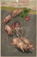 New Year, pigs Emb. litho (Rb)