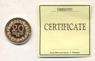 "Magyar aranypénzek utánveretben - arany 20 pengő 1928" aranyozott Ag(0.999) emlékérem (5.5g) T:PP csak 2009db! Tanúsítvánnyal