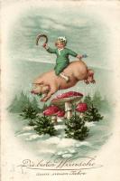 New Year, pig, mushroom litho