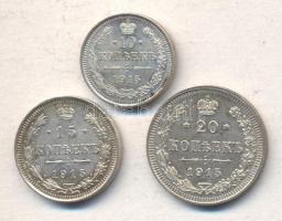 Oroszország 1915. 10k Ag + 15k Ag + 20k Ag T:1- Russia 1915. 10 Kopeks Ag + 15 kopeks Ag + 20 kopeks Ag C:AU