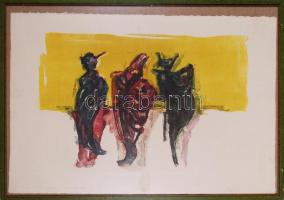 Nagy Csaba (1960-): Szobrok 97. Színezett fametszet EA V/X, merített papír, jelzett, keretben, 73×100 cm