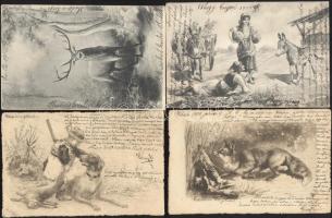 4 db háború előtti állat motívumos képeslap, kettő M.Cl.C. szignóval