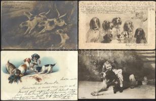 4 db háború előtti kutya motívumos képeslap, közte egy litho