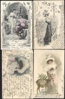 4 db háború előtti, hölgyeket ábrázoló motívumlap