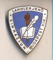 "Landler Jenő Gimnázium Budapest XIX" zománcozott iskolajelvény T:2