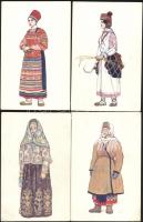 9 db régi, használatlan orosz folklórlap, női viseleteket bemutató sorozat