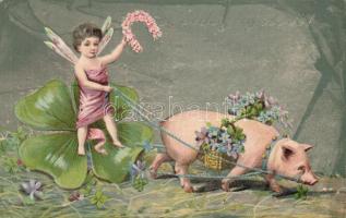 New year, pig, clover, litho