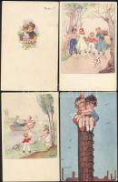 5 db régi, gyerekeket ábrázoló motívumlap, köztük egy újévi üdvözlőlap, pinx. Chicky Spark, Tomba