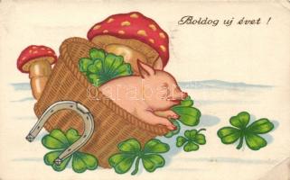 New year, pig, clover, mushroom, litho (EK)