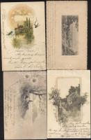 4 db háború előtti, tájképes művészlap, köztük egy litho