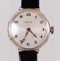cca 1930 Rolex mechanikus karóra 925/1000 tisztaságú ezüst tokban, 15 köves szerkezettel, modern bőrszíjjal /  Rolex wristwatch in silver case, with 15 jewels movement