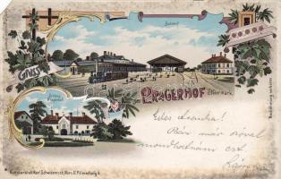 1901 Pragerhof vasútállomással hosszúcímzéses litho (sarokhiány)