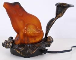 Kovácsoltvas asztali lámpa béka alakú burával /  Wrought iron with frog shaped lamp shade, 14x20x14cm