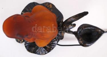 Kovácsoltvas asztali lámpa béka alakú burával / 
Wrought iron with frog shaped lamp shade, 14x20x14c...