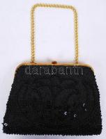 Fekete flitteres színházi táska és öv kötőkkel, 13×15 cm, h:140 cm, jó állapotban