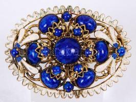 Kék porcelán berakásos kitűző, 4,5×3 cm