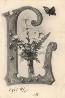 Greeting card, letter 'L' (small tear)