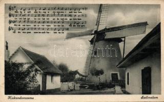 Kiskundorozsma szélmalom Dankó Pista nótájának kottájával