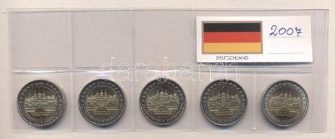 Németország 2007A-D-F-G-J 2 &quot;Mecklenburg-Vorpommern&quot; 5x klf verdejellel! T:1,1- Germany 2007A-D-F-G-J 2 Euro &quot;Mecklenburg-Vorpommern&quot; (5x) various mint marks C:UNC,AU