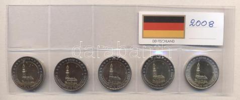 Németország 2008A-D-F-G-J 2 &quot;Hamburg St. Michel templom&quot; 5x klf verdejellel! T:1,1- Germany 2008A-D-F-G-J 2 Euro &quot;Hamburg St Michel church&quot; (5x) various mint marks C:UNC,AU