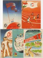 1949. Világifjúsági találkozó 5 klf képeslap, hátoldalukon bélyeggel és alkalmi bélyegzéssel/ Weltjugendtreffen Budapest, 5 versch. Karten mit Sonderstempel auf der Rückseite