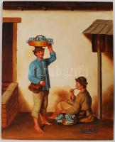 Szepesi jelzéssel: Cimborák. Olaj, farost, 30×24 cm