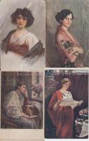 21 db vegyes régi művészi képeslap; hölgyek, tájképek