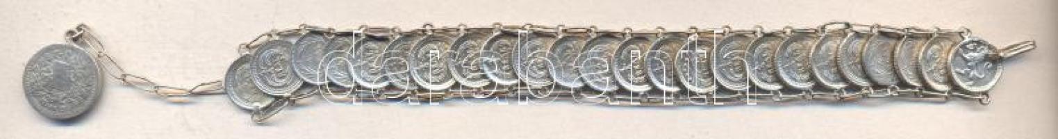 Guatemala 1872-1897. 1/4R Ag (24x) + 1880E 1/2R Ag karkötőként összefűzve! T:vegyes Guatemala 1872-1897. 1/4 Real Ag (24x) + 1880E 1/2 Real Ag coins on bracelet C:Mixed