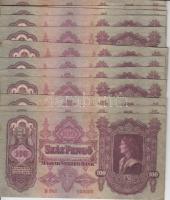 1930. 100P (12x) köztük több hajtatlan is, egymás utáni és közeli sorszámok T:II,II-,egyiknél kis papírhiány