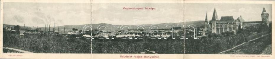 Vajdahunyad, Honisch udvari fényképész felvétele, kiadja Tóth Ede; three-tile panoramacard