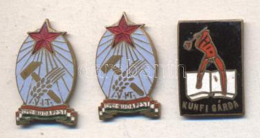 1949. "V.I.T. 1949 Budapest" 2db zománcozott jelvény + ~1949. "Kunfi Gárda" zománcozott jelvény T:2(tű hiányzik)