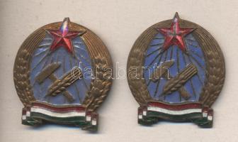 1949-50. 2db Rákosí-címeres sapkajelvény (38mm) egyik tű nélkül T:2,2-