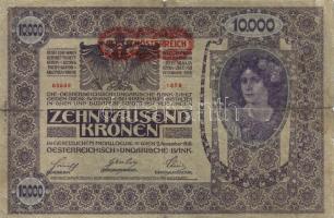 1902. 1000K + 1918. 10.000K "Deutschösterreich" vízszintes felülbélyegzéssel T:III-