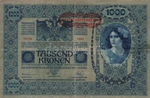 1902. 1000K + 1918. 10.000K "Deutschösterreich" vízszintes felülbélyegzéssel T:III-