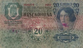 1913-1916. 20K (3x) + 1K klf felülbélyegzésekkel T:vegyes