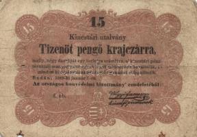 1849. 15Kr "Budán," vesszős nyomatvariáns! T:III- R!
