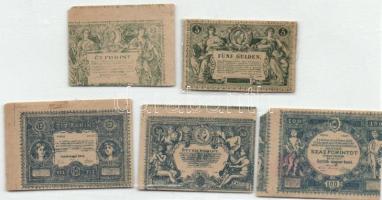 ~1900. 5db klf gulden-forint bankjegy miniatűr korabeli másolata T:vegyes